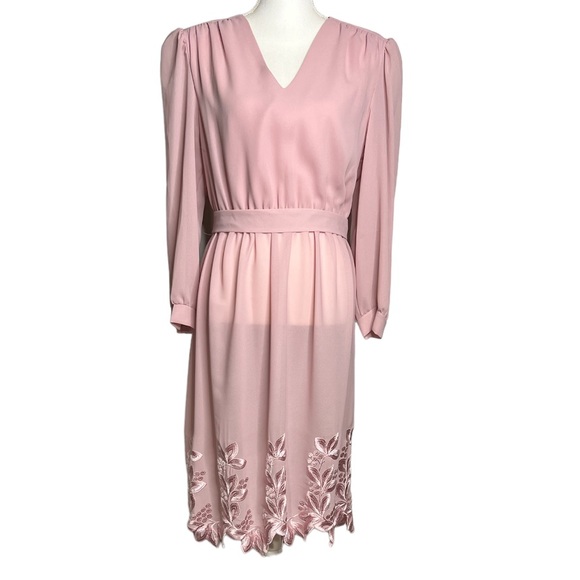 Vintage Bonnell Embroidered Crepe Long Sleeve Dress - Picture 10 of 10